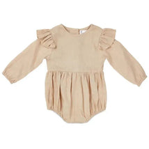 Babe Basics - Flutter Sleeve Linen Baby Romper, Oatmeal Image 1
