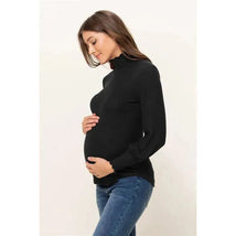 Hello Miz - Brushed Ribbed Hacci Maternity Mock Neck Top, Black Image 3