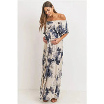Hello Miz - Ruffle Off The Shoulder Maxi Maternity Dress, Taupe Image 2