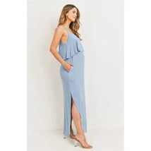 Hello Miz - Solid Maternity Nursing Maxi Dress, Chambray Image 11