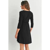 Hello Miz - Surplice Quarter Sleeve Nursing Waist Tie Dress, Black Image 2