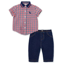 Little Me - Baby Boy Check Infant Woven Pant Set, Blue Image 1