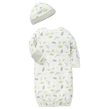 Little Me - Tiny Dinos Gown & Hat, White Print, 0/3M Image 1