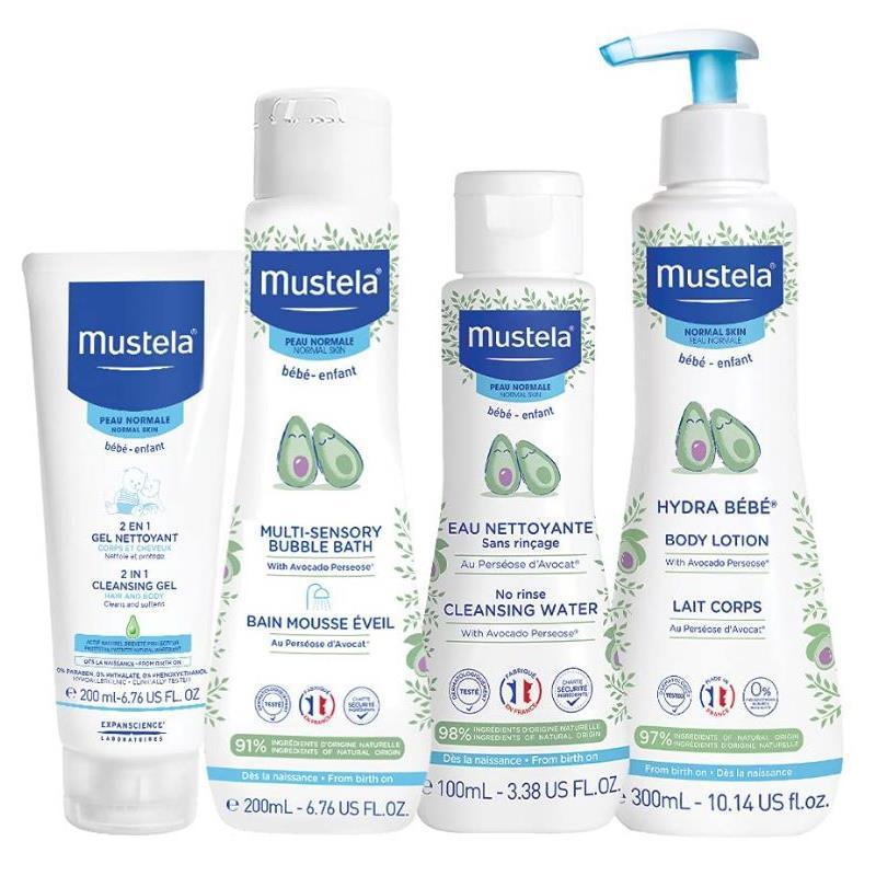 Mustela - Set de regalo de 4 elementos esenciales para la hora del baño del  bebé