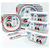Primo Passi - Bamboo Fiber Kids Super Combo - Divided Square Plate, Square Bowl, Fork&Spoon, And 3 Food Container With Lids - Winter Friends Image 1