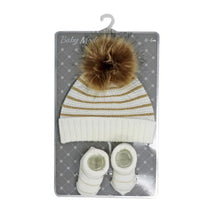 Rose Textile - Baby Blish Gold Lurex Stripe Hat & Bootie Set Image 2