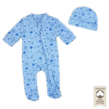 Rose Textiles - 100% Organic Heather Star Sleeper + Hat, Blue Image 1
