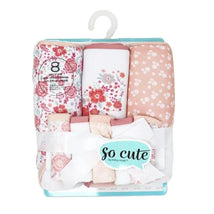 Rose Textiles - 3 Hooded Towels W/ 5 Washcloths, Pink Bouquet Image 2