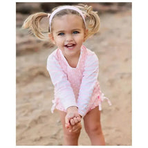 RuffleButts - Baby Girl Long Sleeve One Piece Rash Guard, Pink Polka Image 7