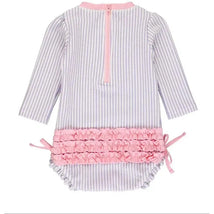 Rufflebutts - Baby Girls Lavender Seersucker Long Sleeve One Piece Rash Guard, Purple Image 2