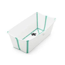 Stokke Flexi Bath Bundle Folding Baby Bathtub with Newborn Support - White/Aqua Image 1