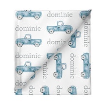 Sugar + Maple Personalized Stretchy Blanket | Truck Blue - MacroBaby