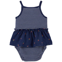 Carters - Baby Girl Striped Cherry Sunsuit, Navy Image 2