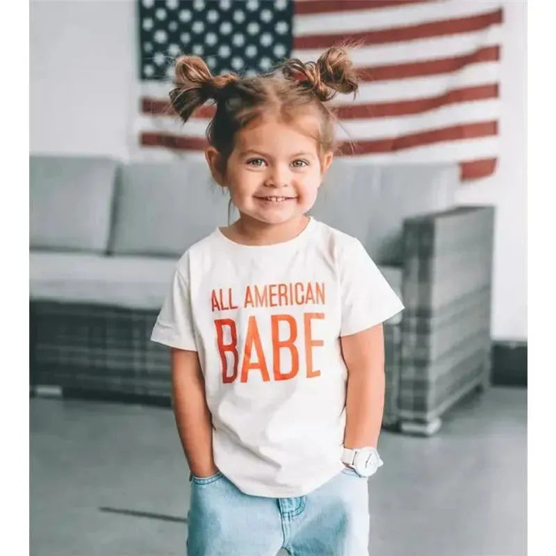 97 Design & Co - All American Babe Kids T-Shirt, 4th of July Image 3