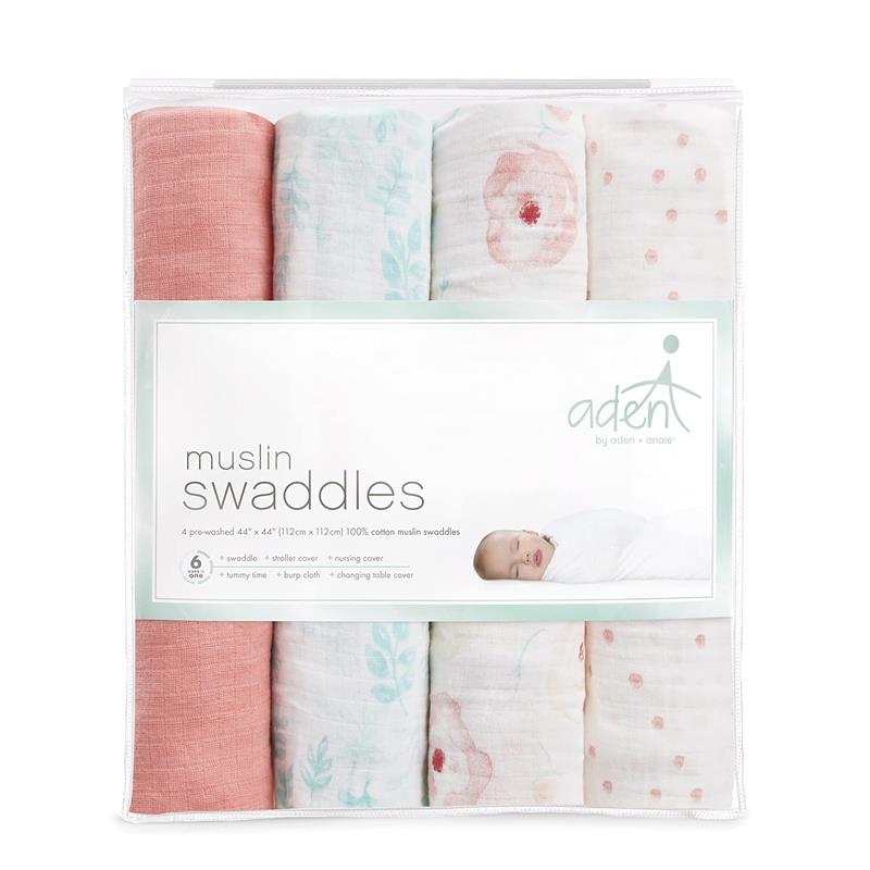 Aden + Anais - 4Pk Essentials Muslin Swaddle Blankets, Full Bloom Image 3