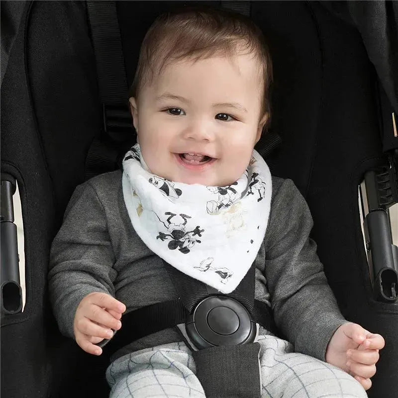 Aden + Anais Disney Mickey's 90th Muslin Bandanna Bib, White, Black And Gold.