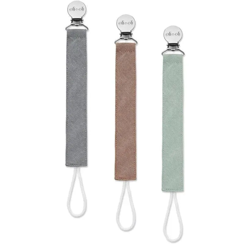 Ali + Oli - 3Pk Pacifier Clip Linen, Forest Image 1