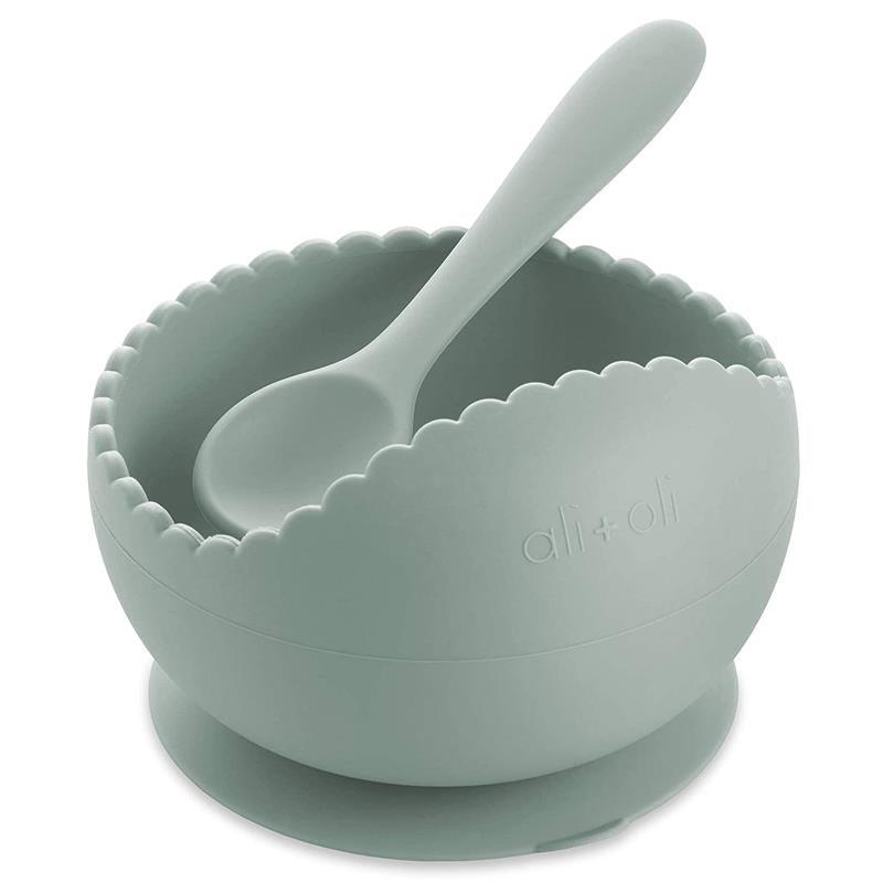 Ali + Oli Suction Bowl & Spoon (Mint) Wavy Edge Image 1