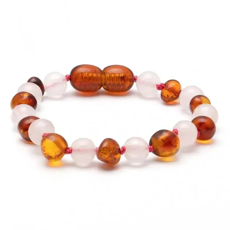 Amber Stone - Baroque Baltic Amber & Rose Quartz Baby Bracelet 3 Image 1