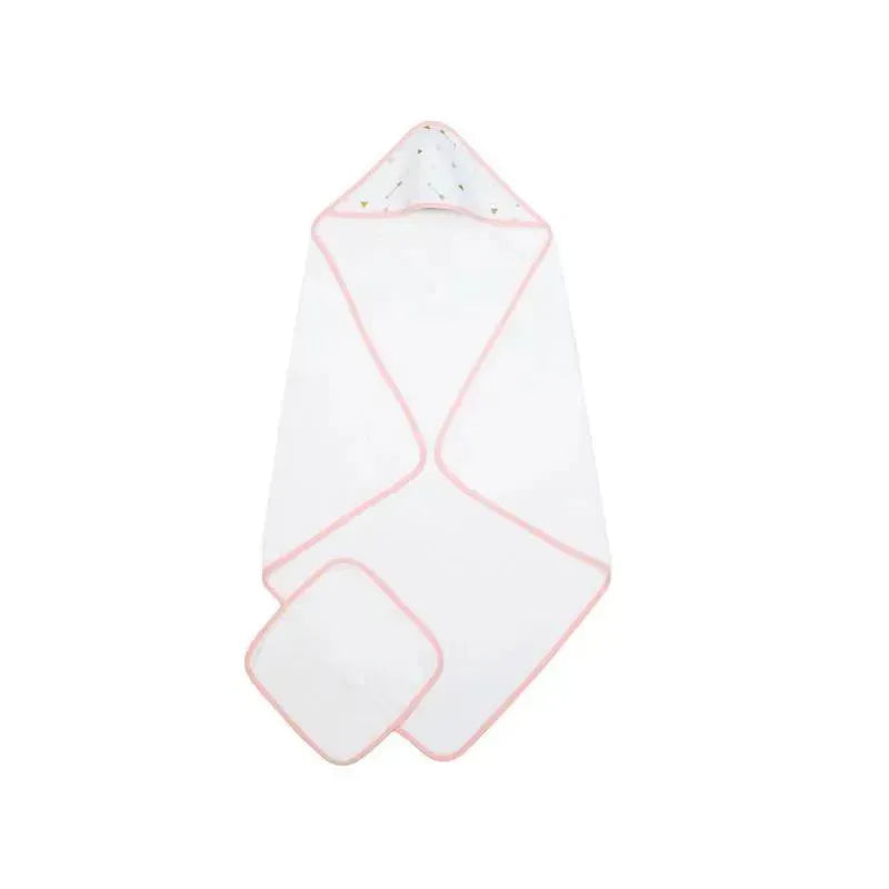 American Baby - Organic Hooded Towel And Washcloth, Gold/Pink Arrows Image 1