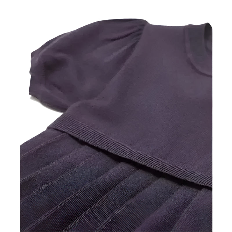 Armani Baby - Girl Short Sleeve Pleated Dress Logo, Navy Image 3