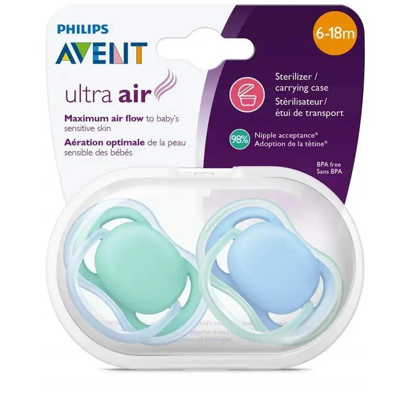 Avent - 2Pk Ultra Air Pacifier, 6/18M, Blue/Green Image 3