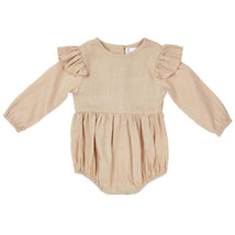 Babe Basics - Flutter Sleeve Linen Baby Romper, Oatmeal Image 1