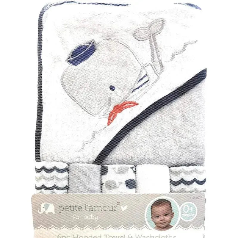 Baby King 6 Pc Hooded Towel & Washcloths Whale Image 1