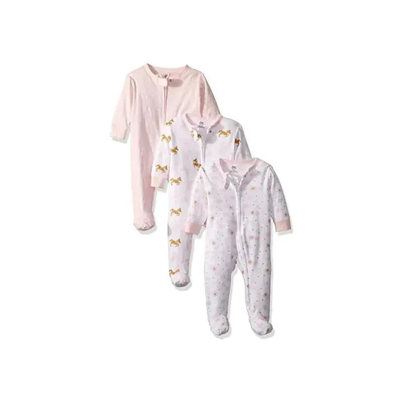 Baby Vision - 3Pk Baby Girl Cotton Zipper Sleep and Play, Unicorn Image 1