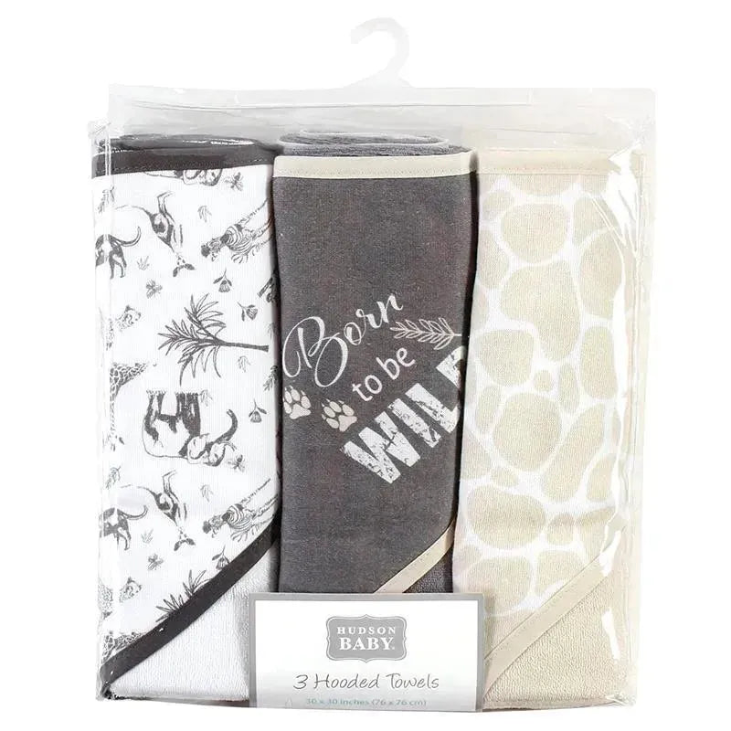 Baby Vision - 3Pk Hudson Baby Cotton Rich Hooded Towels, Vintage Safari Image 9