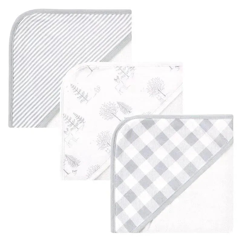 Baby Vision - 3Pk Touched by Nature Baby Organic Cotton Hooded Towels, Gray Woodland Image 1