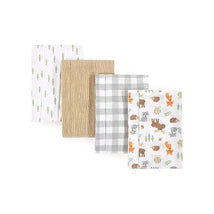 Baby Vision - 4Pk Hudson Baby Unisex Baby Cotton Flannel Burp Cloths, Woodland Image 1