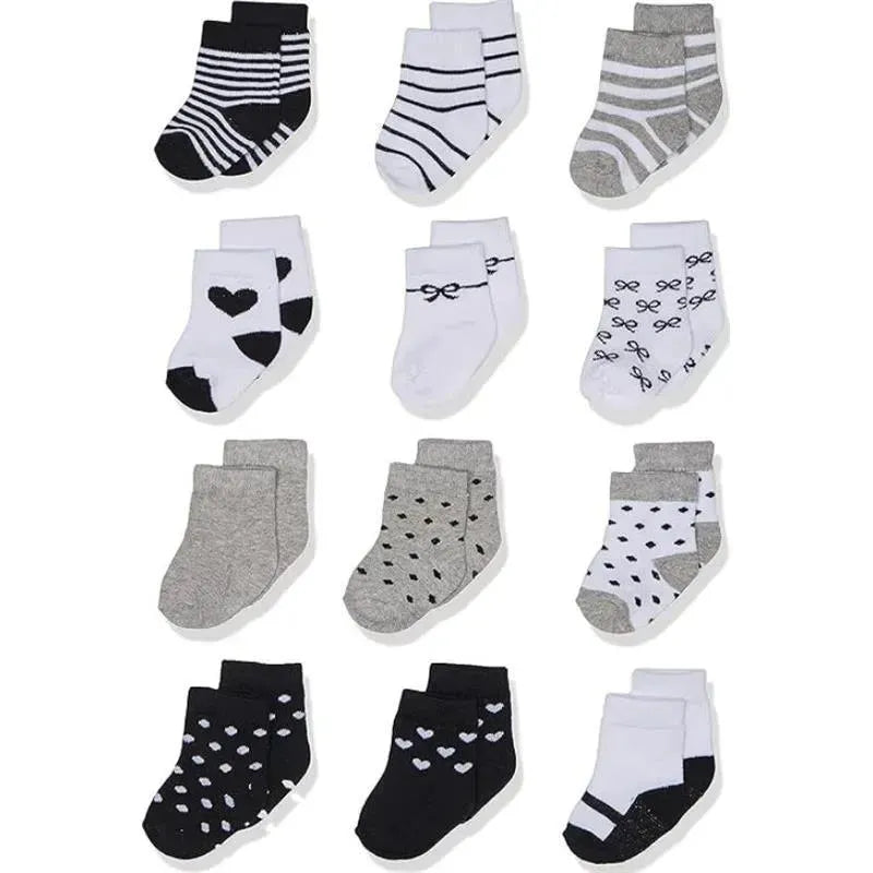 Baby Vision - 12Pk Baby Girl Gray & Black Cotton Socks Image 1