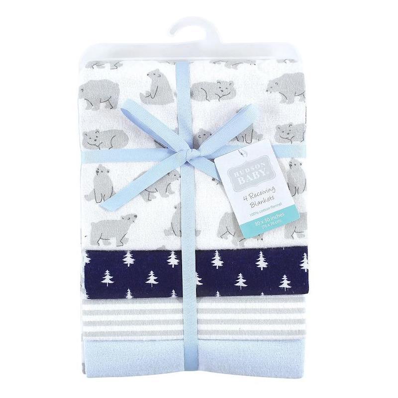 Baby Vision - Hudson Baby Cotton Flannel Receiving Blankets, Bear Poses Image 3