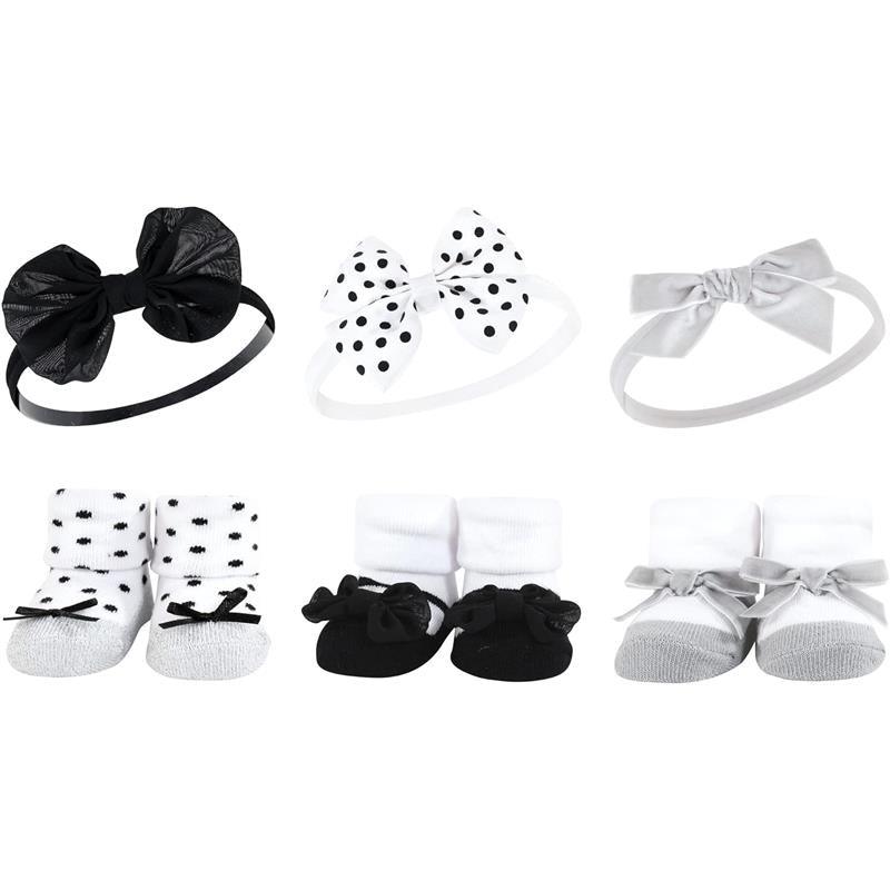 Baby Vision - Hudson Baby Girl's Headband and Socks Giftset, Black/Silver Image 1