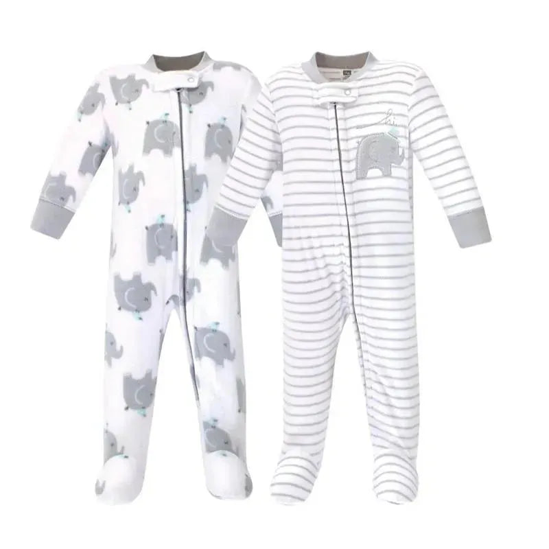 Baby Vision - Hudson Baby Unisex 2Pk Fleece Zipper Sleep & Play, Elephants Image 1