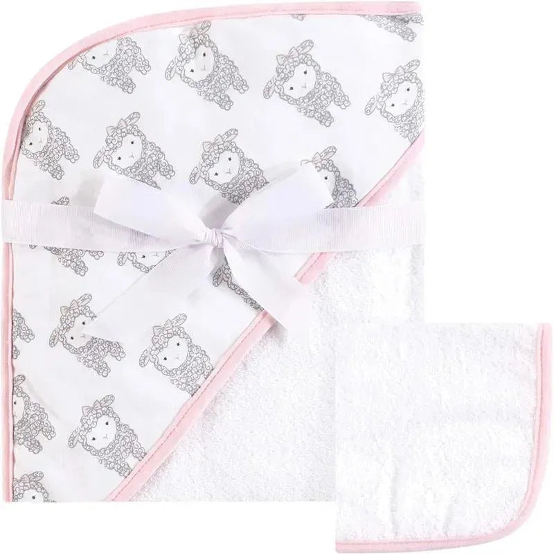 Baby Vision - Hudson Baby Unisex Baby Cotton Hooded Towel and Washcloth, Little Lamb Image 1