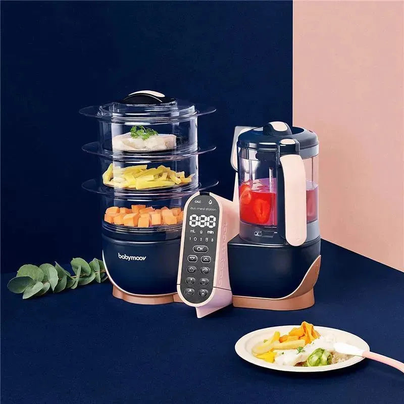  Babymoov Duo Meal Station XL, procesador de alimentos 6 en 1  con vapor, licuadora de múltiples velocidades, calentador, descongelador y  esterilizador (aprobado por nutricionistas), rosa : Bebés