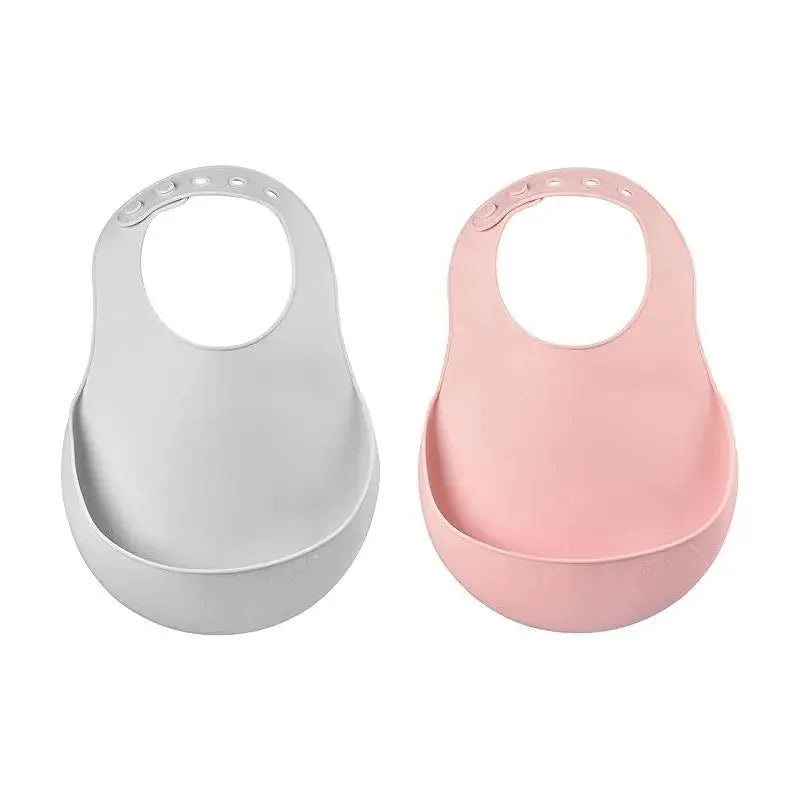 Beaba - 2Pk Silicone Baby Bib, Cloud/Rose Image 1