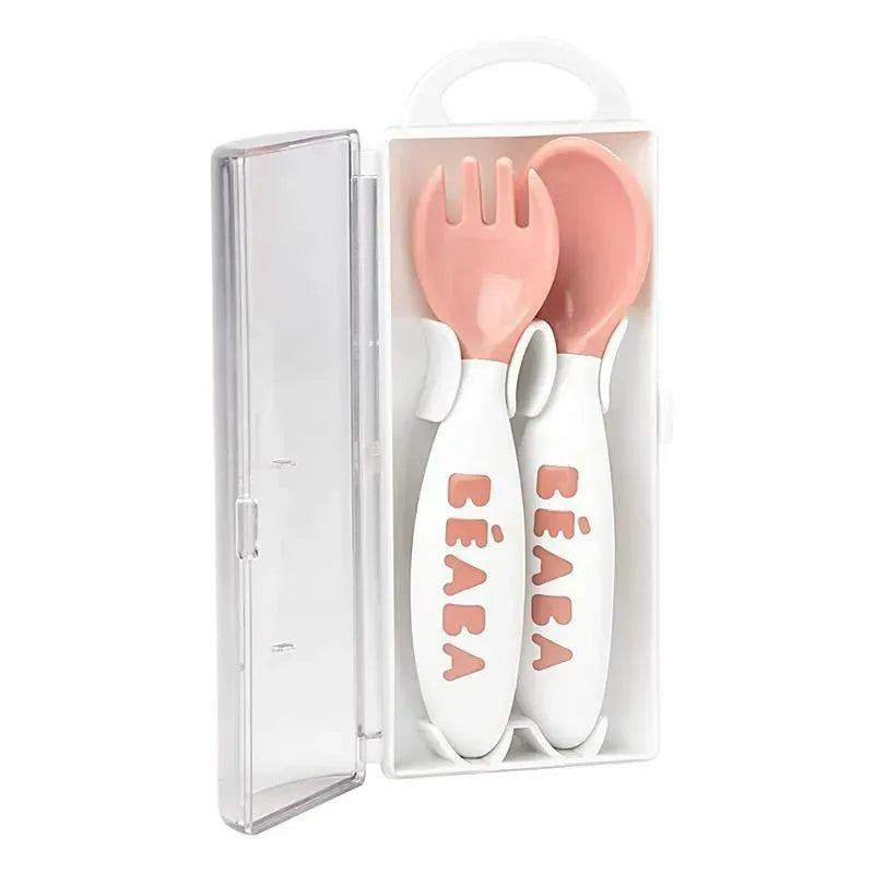 Beaba - 2Pk Second Stage Ergonomic Cutlery, Rose Image 2