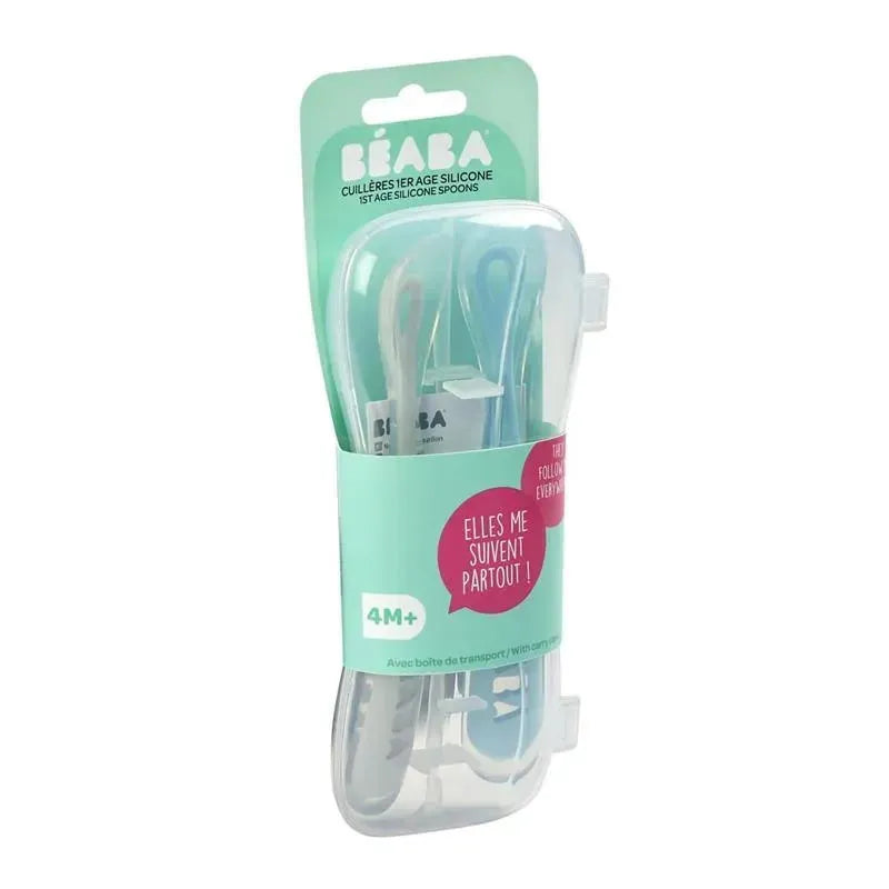 Beaba - 2Pk Silicone Spoon Travel Set, Cloud/Rain Image 4