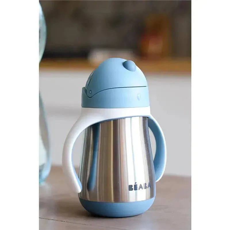 Beaba - Stainless Steel Straw Sippy Cup with Handles, Rain Image 6
