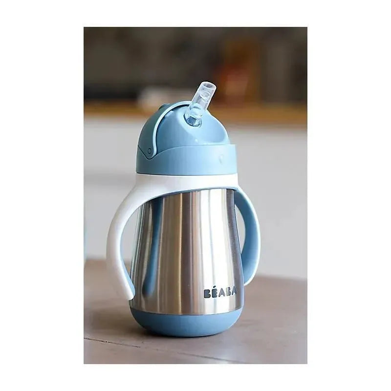 Beaba - Stainless Steel Straw Sippy Cup with Handles, Rain Image 7