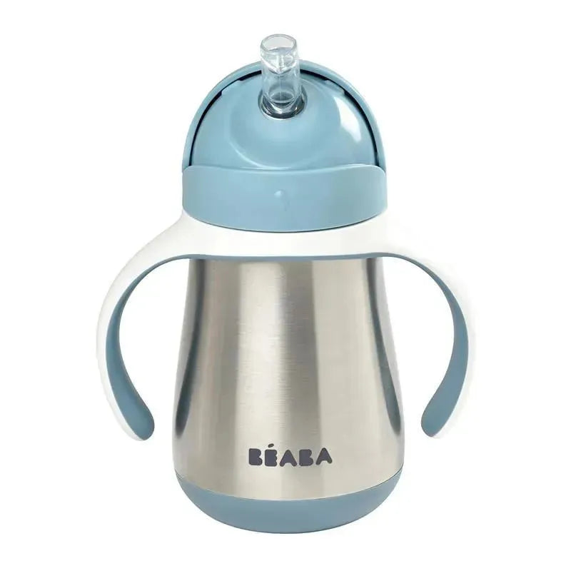 Beaba - Stainless Steel Straw Sippy Cup with Handles, Rain Image 5