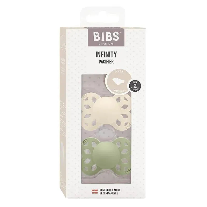 BIBS - 2Pk Ivory/Sage Infinity Anatomical Pacifier, 6/18M Image 2