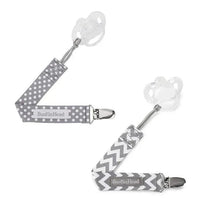 Booginhead - Pacifier Clip Pacigrip 2Pk, Grey Chevron/Dots Image 3