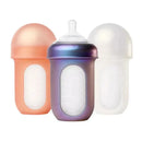 Boon - Nursh Silicone Baby Bottles with Collapsible Silicone Pouch - 8 fl oz, 3pk, Metallic Image 1