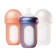 Boon - Nursh Silicone Baby Bottles with Collapsible Silicone Pouch - 8 fl oz, 3pk, Metallic Image 1