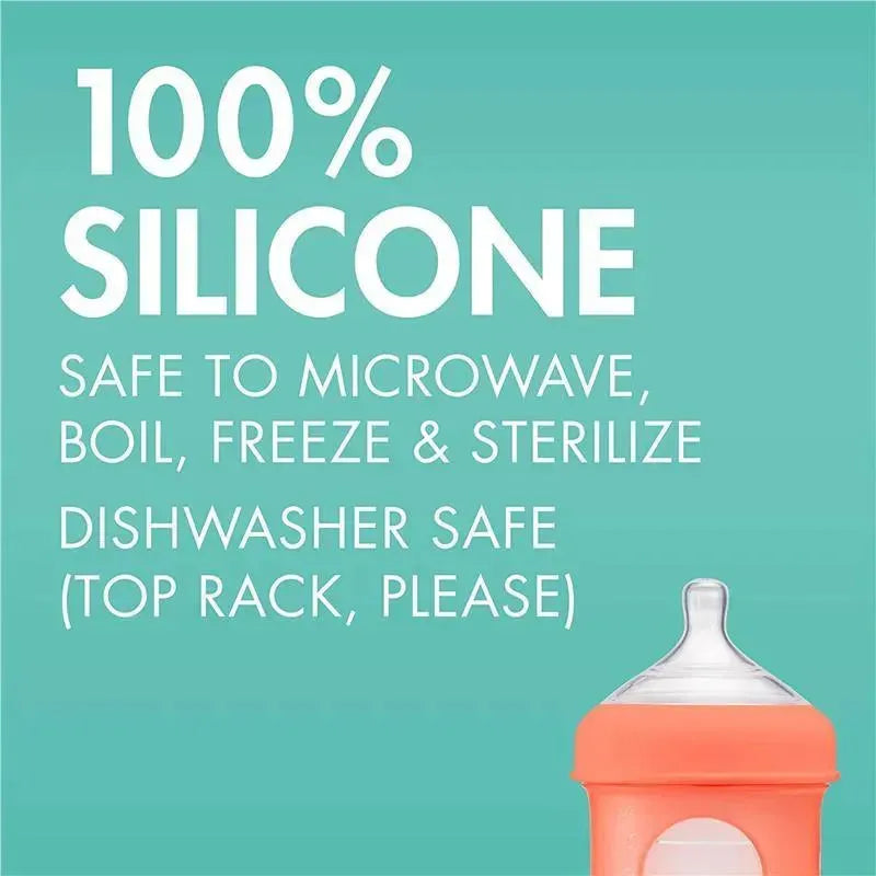 Boon Nursh Silicone Bottle 4Oz 3Pk, Mint/Cantaloupe/Navy Image 6