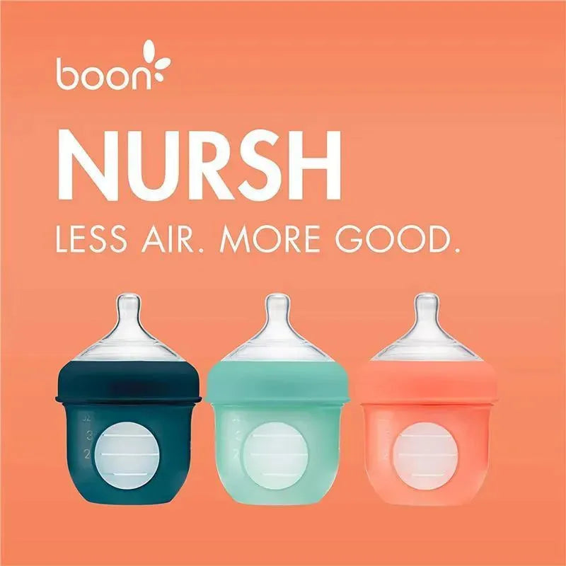 Boon Nursh Silicone Bottle 4Oz 3Pk, Mint/Cantaloupe/Navy Image 2